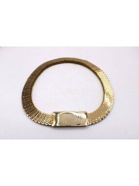 Vintage Gold Metal Fish Scale Elastic Stretch Belt Rectangle Buckle Clasp 1970s